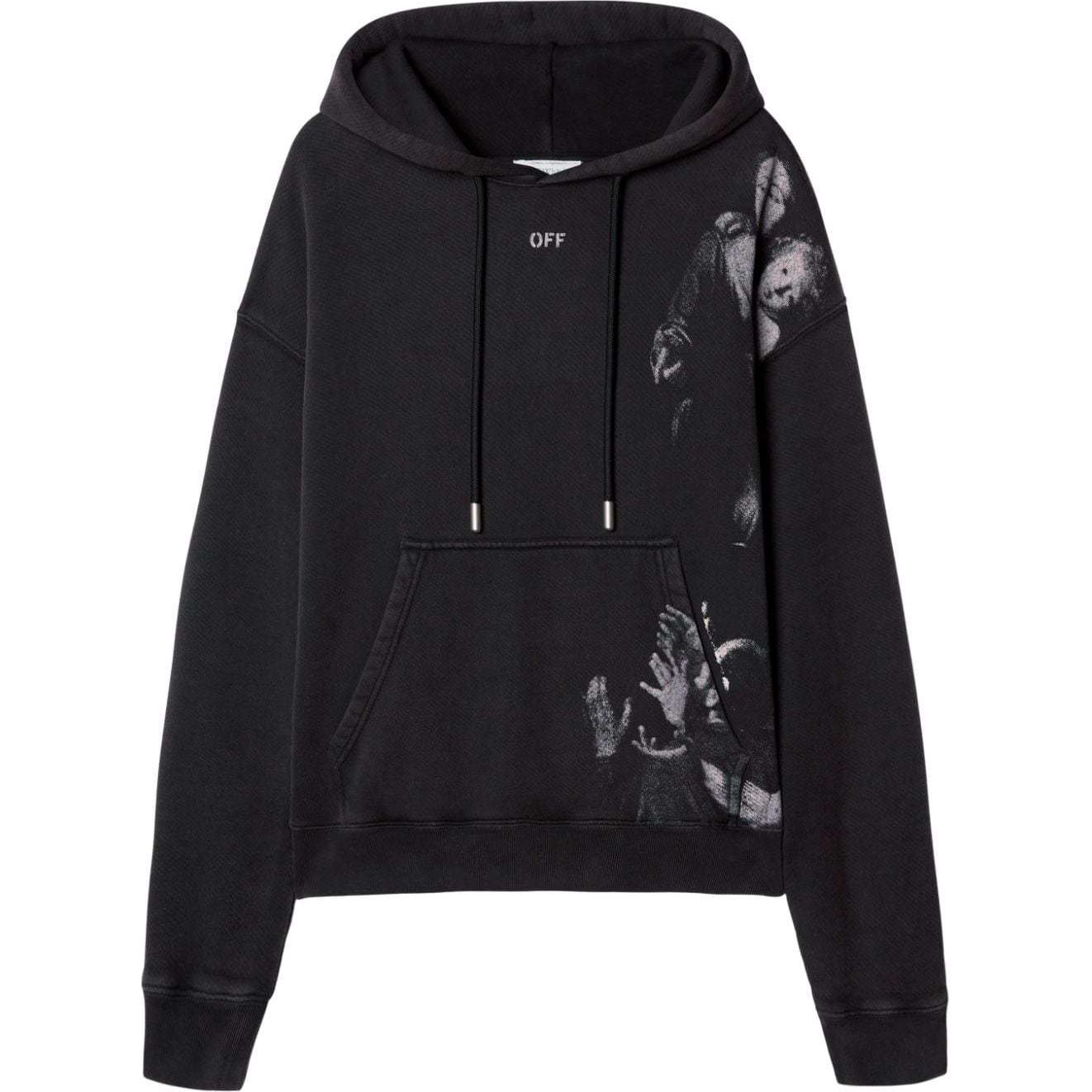 Off-White Character Print Textured Knit Long-Sleeve Sweatshirt Black OMBB085F24FLE00D1001