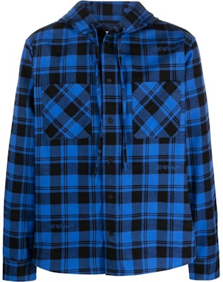 OFF-WHITE 格纹连帽按扣夹克 蓝色 休闲宽松版型 OMGE031F23FAB0014800 Buy OFF-WHITE 格纹连帽按扣夹克 蓝色 休闲宽松版型 OMGE031F23FAB0014800