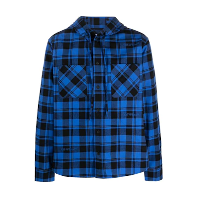 OFF-WHITE Checkered Print Hooded Button-Up Jacket Blue Regular Fit. OMGE031F23FAB0014800