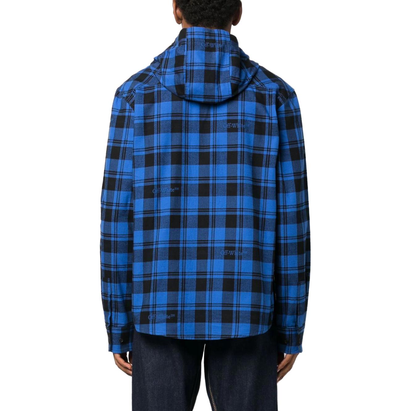 Shop OFF-WHITE 格纹连帽按扣夹克 蓝色 休闲宽松版型 OMGE031F23FAB0014800