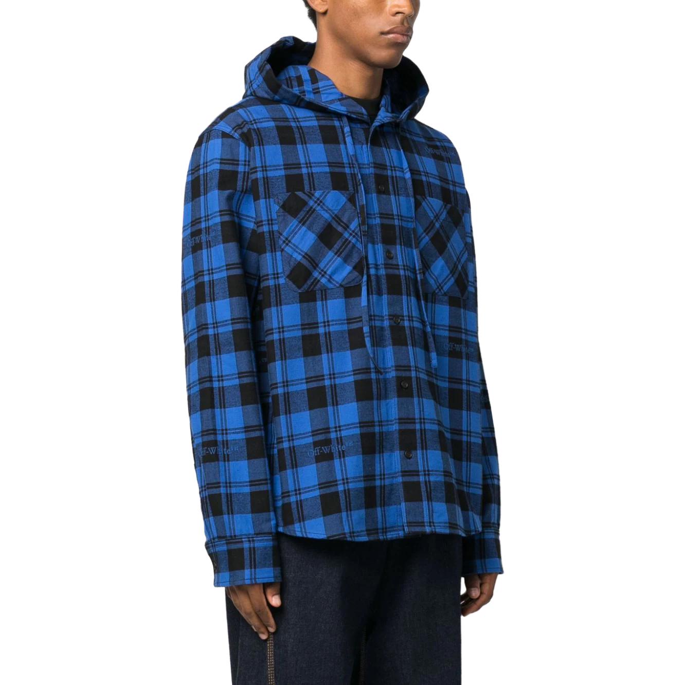 Purchase OFF-WHITE 格纹连帽按扣夹克 蓝色 休闲宽松版型 OMGE031F23FAB0014800