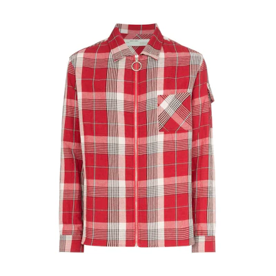 Off-White Checkered Zip Up Skulls Flannel Shirt Red/Multicolor