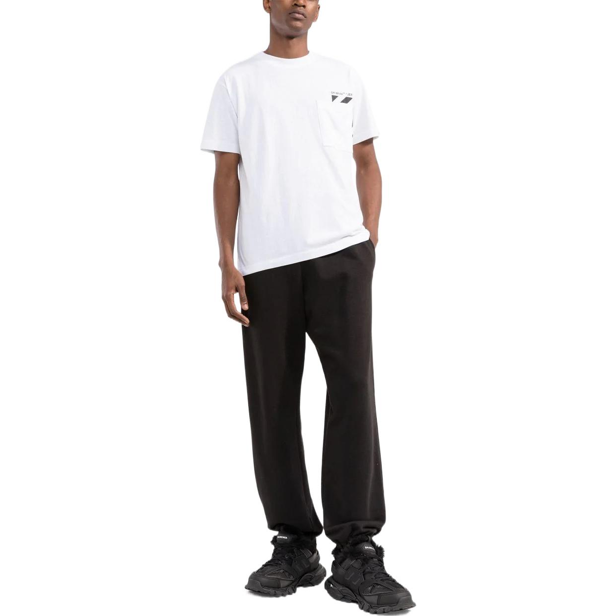 Lookbook 오프화이트 체스트 스트라이프 포켓 크루넥 티셔츠 화이트 남성용. OMAA128C99JER0010110