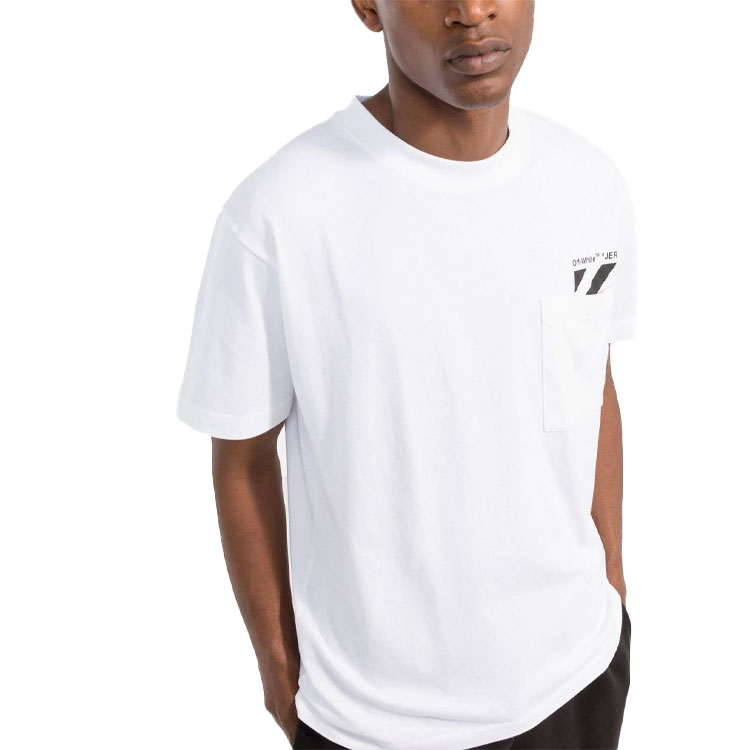 Purchase 오프화이트 체스트 스트라이프 포켓 크루넥 티셔츠 화이트 남성용. OMAA128C99JER0010110