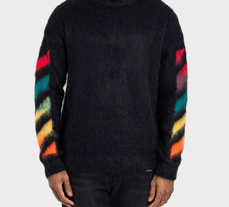 Shop 오프 화이트 클래식 화살표 로고 프린트 풀오버 스웨터 블랙 남성용 OMHA036E20KNI0011087