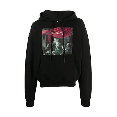 OFF-WHITE Classic Cartoon Graphic Hoodie Black Loose Fit OMBB037E20FLE0031010