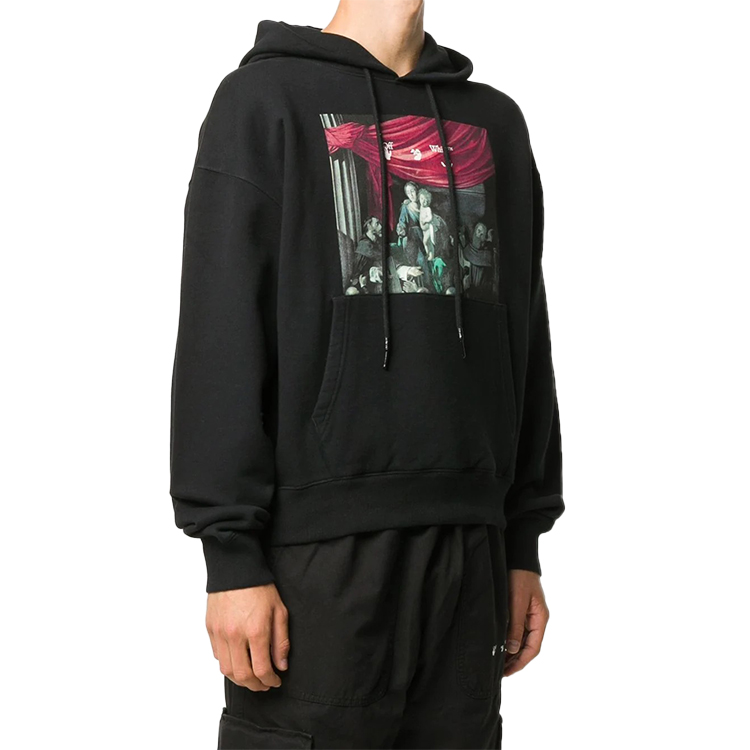 Shop 오프화이트 클래식 만화 그래픽 후드티 블랙 루즈핏 OMBB037E20FLE0031010