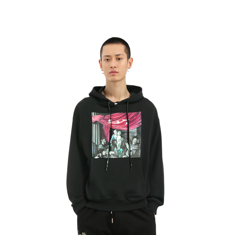 Details for 오프화이트 클래식 만화 그래픽 후드티 블랙 루즈핏 OMBB037E20FLE0031010