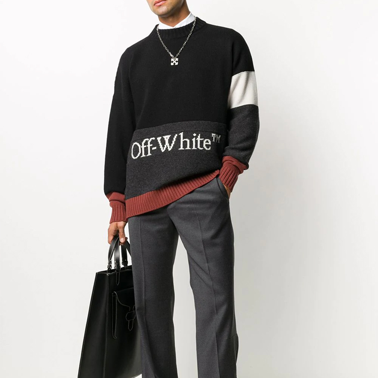 Lookbook 오프 화이트 컬러블록 니트 풀오버 스웨터 컬러블록 OMHE048F20KNI0011001