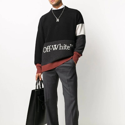 오프 화이트 컬러블록 니트 풀오버 스웨터 컬러블록 OMHE048F20KNI0011001 Lookbook 오프 화이트 컬러블록 니트 풀오버 스웨터 컬러블록 OMHE048F20KNI0011001