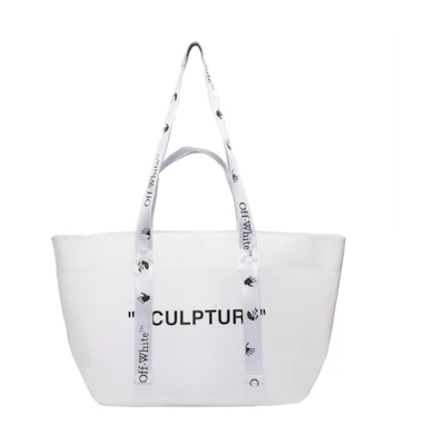OFF-WHITE Commercial Tote Bag "SCULPTURE" Small White/Black
