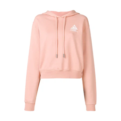 Off-White Cropped Cotton Arrows Print Hoodie Pink/White