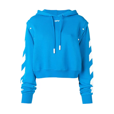 Off-White Cropped Diag Print Sleeve Hoodie Blue/White