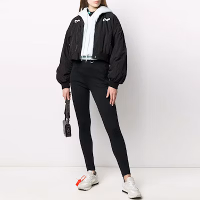 Off-White Cropped Varsity Bomber Jacket Black/White Order Off-White Cropped Varsity Bomber Jacket Black/White