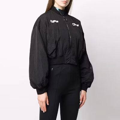 Off-White Cropped Varsity Bomber Jacket Black/White Lookbook Off-White Cropped Varsity Bomber Jacket Black/White