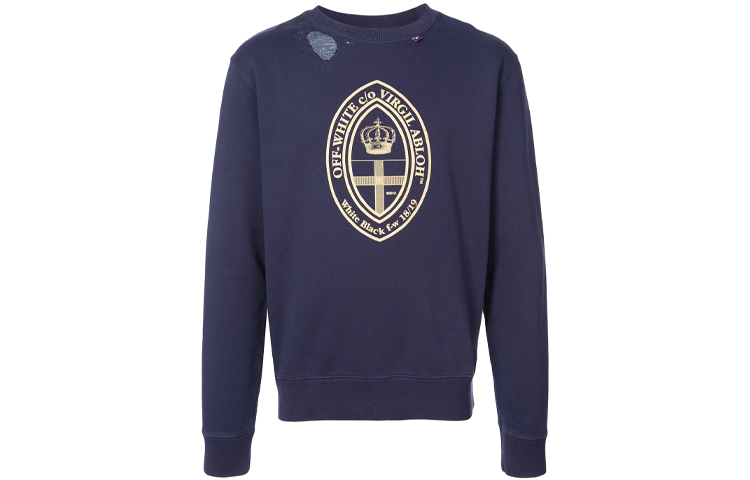 OFF-WHITE Crown Print Navy Blue Regular Fit Crewneck Sweatshirt OMBA025E181920083003
