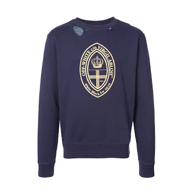 OFF-WHITE Crown Print Navy Blue Regular Fit Crewneck Sweatshirt OMBA025E181920083003