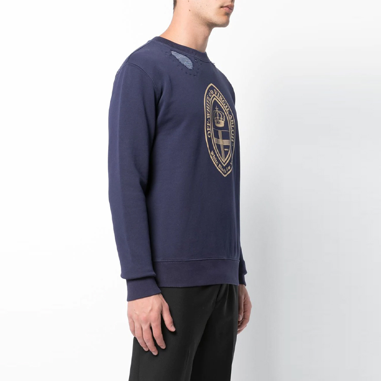 Shop OFF-WHITE 冠皇冠印花深藍色常規版型圓領衫 OMBA025E181920083003