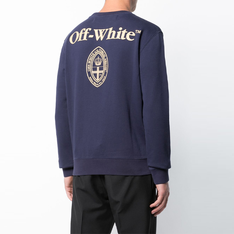Purchase OFF-WHITE 冠皇冠印花深藍色常規版型圓領衫 OMBA025E181920083003