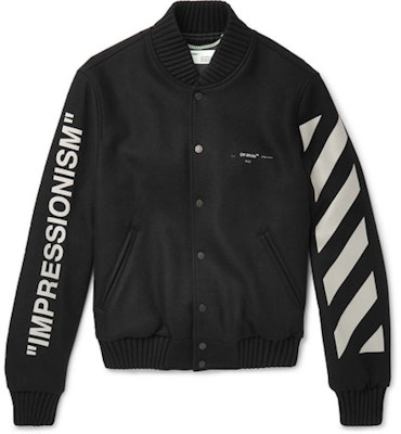 Off-White Diag 'Green Man' Wool Blend Varsity Jacket Black/Multicolor Buy Off-White Diag 'Green Man' Wool Blend Varsity Jacket Black/Multicolor