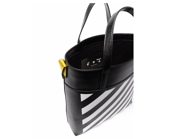 Lookbook オフホワイト ダイアグプリント トートバッグ ブラック