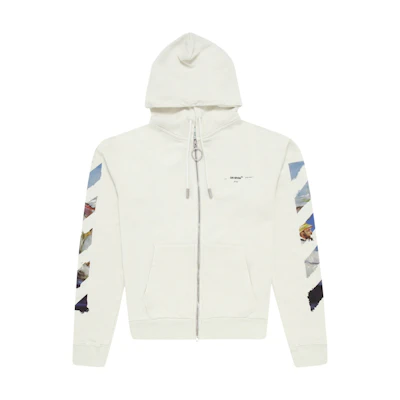 Off-White Diag Print Zip Up Hoodie White/Multicolor