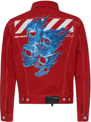 Off-White Diag Skulls Graphic Denim Jacket Red/Multicolor Order Off-White Diag Skulls Graphic Denim Jacket Red/Multicolor