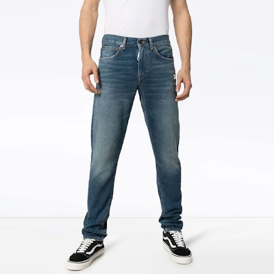 Off-White Diag Slim Fit Denim Jeans Medium Blue/White Lookbook Off-White Diag Slim Fit Denim Jeans Medium Blue/White