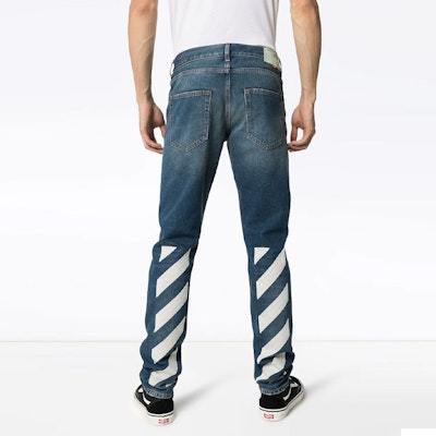Off-White Diag Slim Fit Denim Jeans Medium Blue/White Shop Off-White Diag Slim Fit Denim Jeans Medium Blue/White