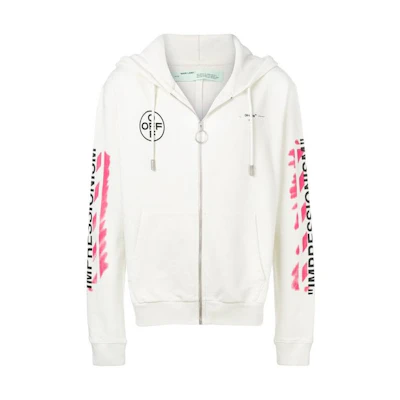 Off-White Diag Stencil Zip Up Hoodie White/Pink/Black