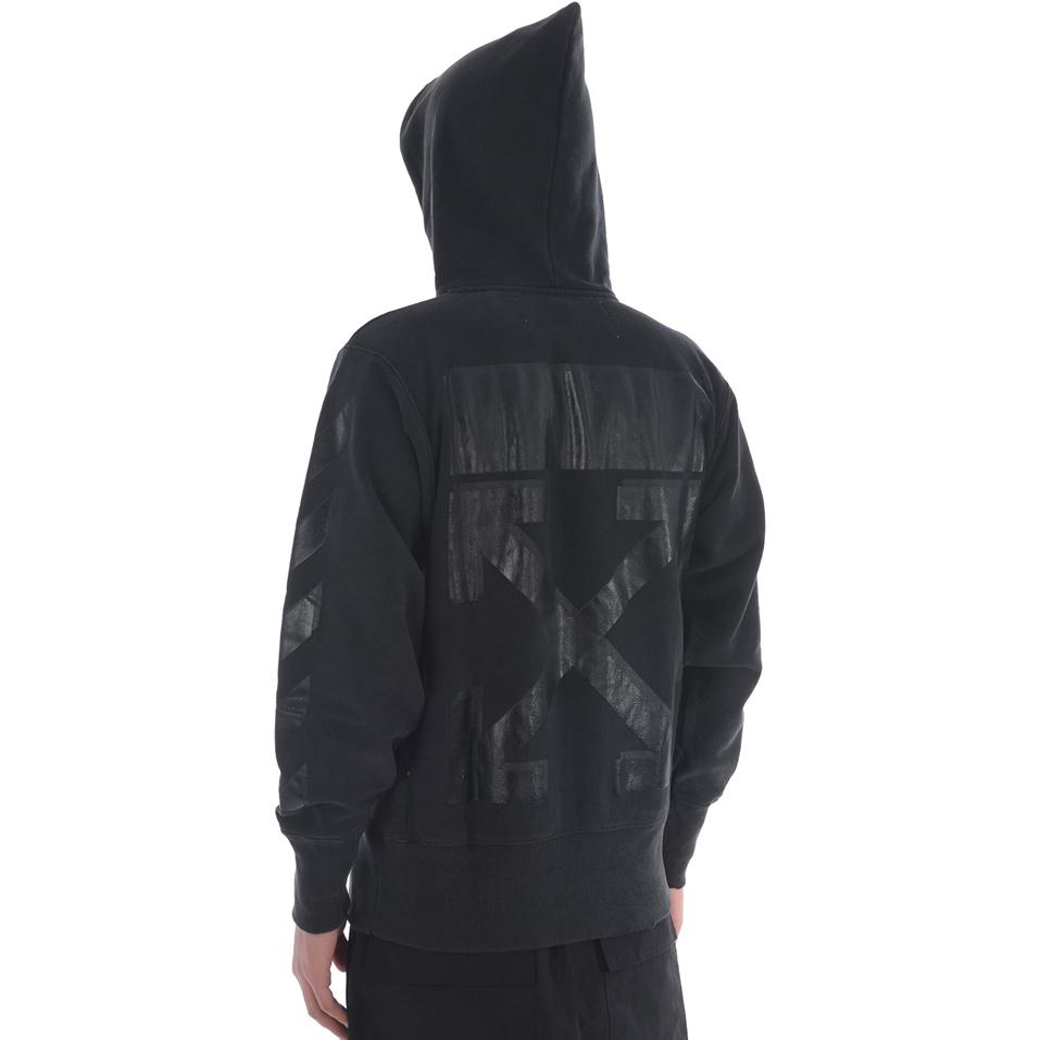 Shop 오프 화이트 대각선 스트라이프 자수 로고 후드티 블랙 남성용. OMBB027S18875050-1010