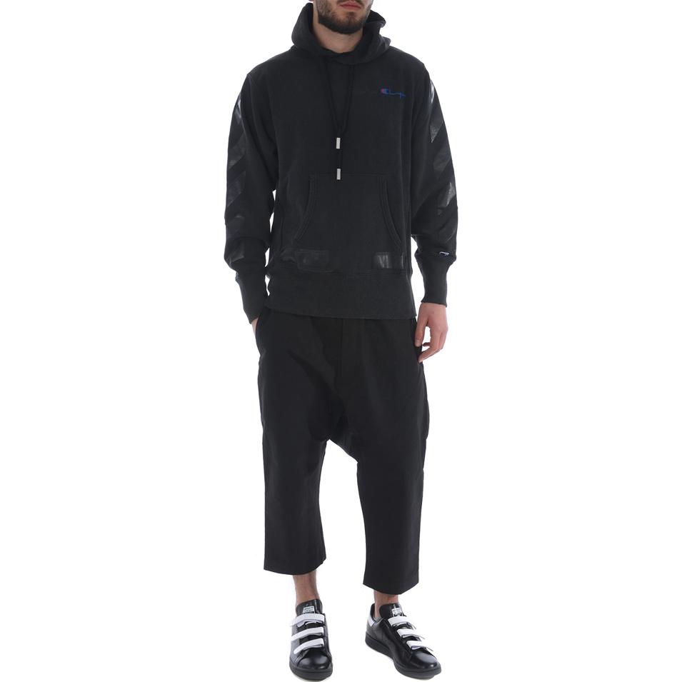 Purchase 오프 화이트 대각선 스트라이프 자수 로고 후드티 블랙 남성용. OMBB027S18875050-1010