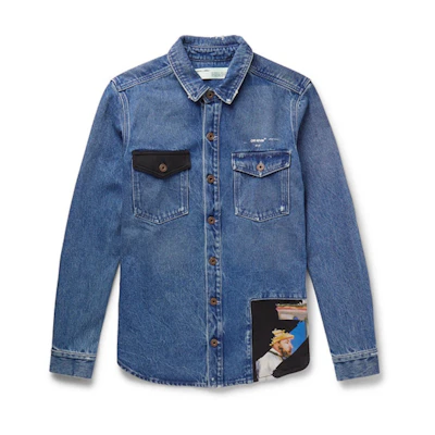 Off-White Distressed Denim Western Shirt Indigo