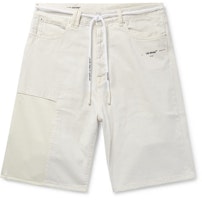 Off-White Distressed Logo Appliqued Denim Shorts Off-White/Black Off-White Distressed Logo Appliqued Denim Shorts Off-White/Black