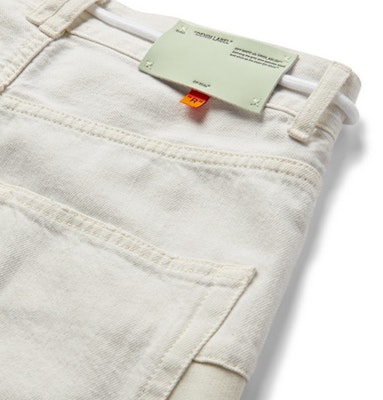Off-White Distressed Logo Appliqued Denim Shorts Off-White/Black Order Off-White Distressed Logo Appliqued Denim Shorts Off-White/Black