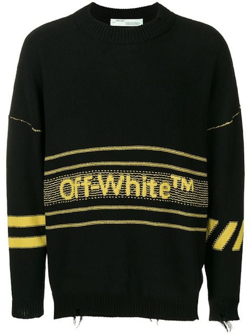 Off-White Distressed Logo Intarsia Wool Sweater Black/Yellow