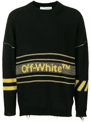 Off-White Distressed Logo Intarsia Wool Sweater Black/Yellow Buy Off-White Distressed Logo Intarsia Wool Sweater Black/Yellow