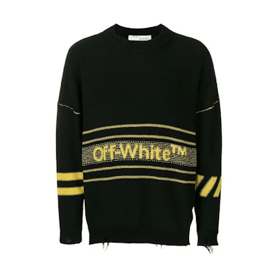 Off-White Distressed Logo Intarsia Wool Sweater Black/Yellow