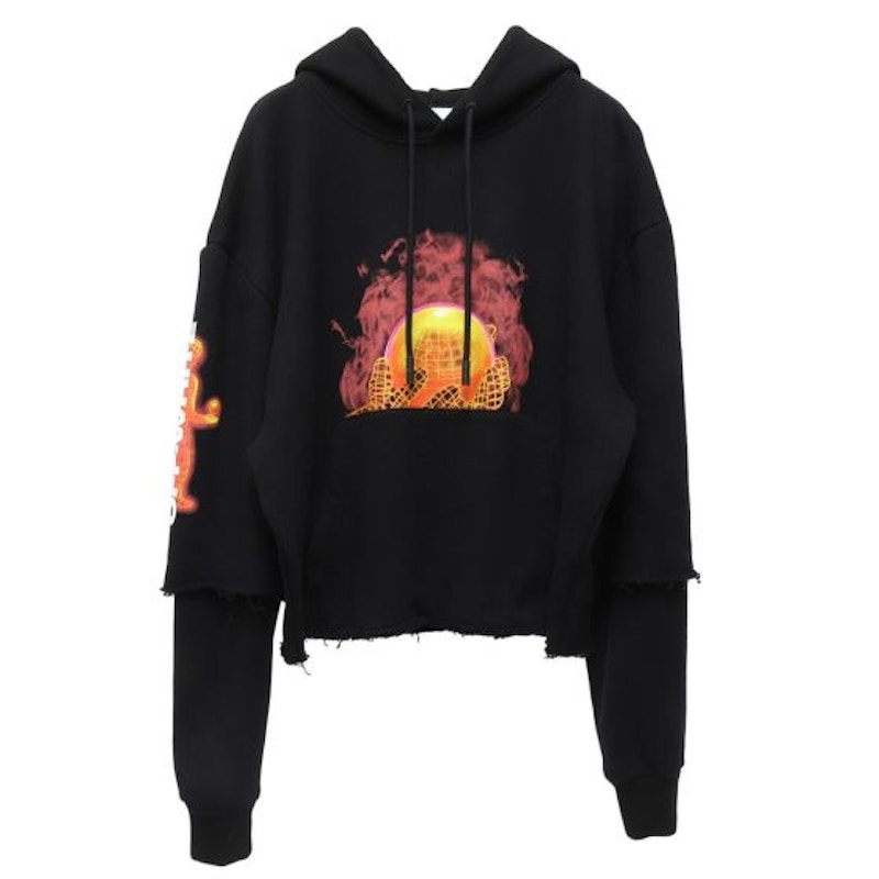Buy オフホワイト™ 二重袖 地球柄フーディ (黒/マルチ)

