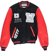 Off-White Eagle Logo Leather Sleeve Varsity Jacket Black/Red/White Off-White Eagle Logo Leather Sleeve Varsity Jacket Black/Red/White
