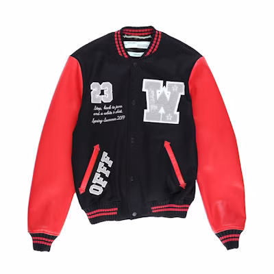 Off-White Eagle Logo Leather Sleeve Varsity Jacket Black/Red/White
