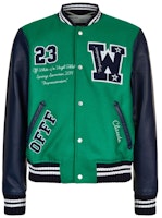 Off-White Eagle Logo Leather Sleeve Varsity Jacket Green/Navy/White Off-White Eagle Logo Leather Sleeve Varsity Jacket Green/Navy/White
