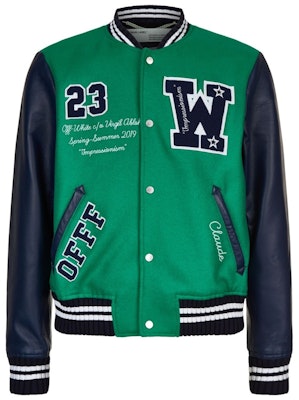 Off-White Eagle Logo Leather Sleeve Varsity Jacket Green/Navy/White Buy Off-White Eagle Logo Leather Sleeve Varsity Jacket Green/Navy/White
