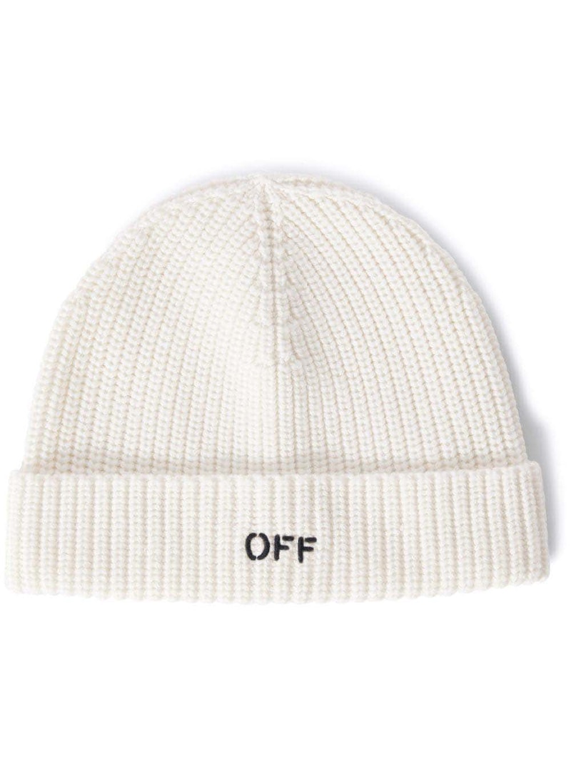 Off-White Embroidered-Logo Wool Beanie White/Black