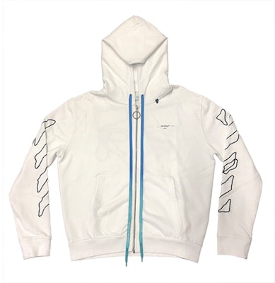 Off-White Hoodie Putih Bordir Arrows Abstrak dengan Resleting Buy Off-White Hoodie Putih Bordir Arrows Abstrak dengan Resleting