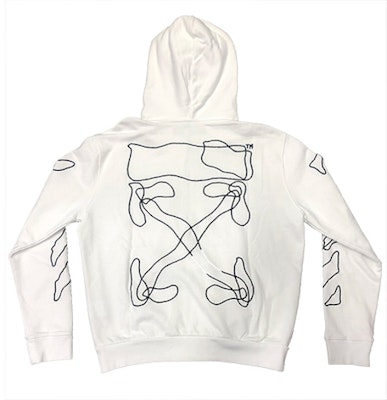 Off-White Hoodie Putih Bordir Arrows Abstrak dengan Resleting Order Off-White Hoodie Putih Bordir Arrows Abstrak dengan Resleting