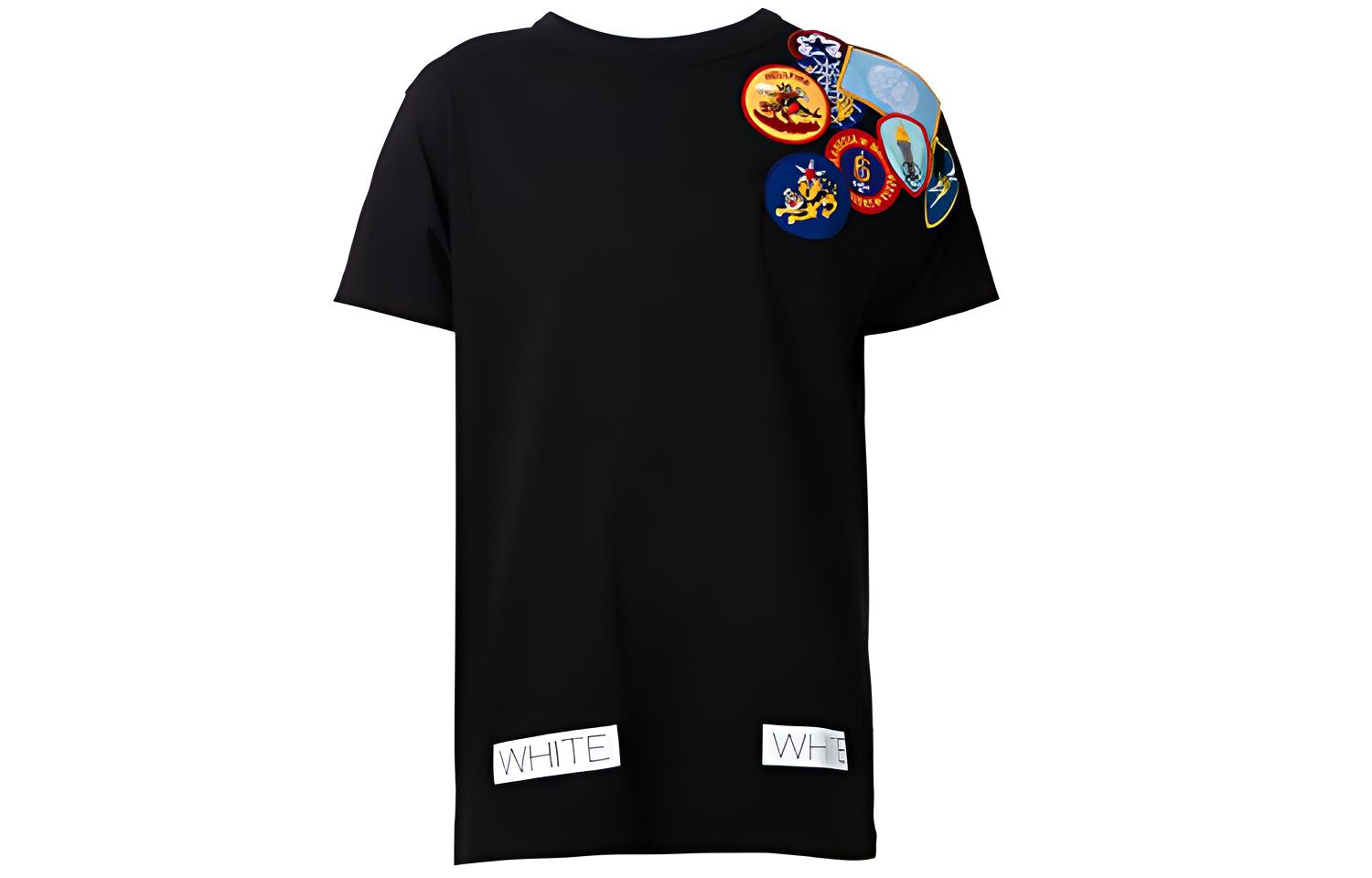 OFF-WHITE Embroidered Graphic Black Short Sleeve Tee for Men CM10082405