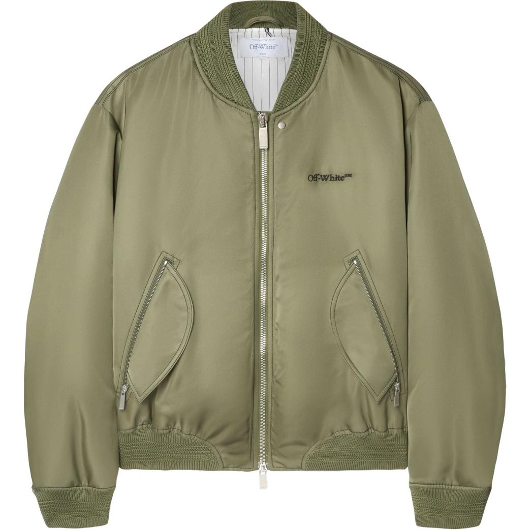 Off-White Embroidered Logo Windbreaker Bomber Jacket Military Green Regular Fit OMEH057F24FAB0015810