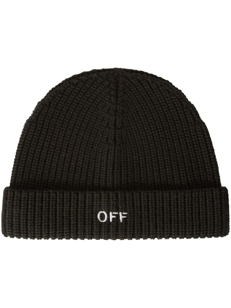 Off-White Embroidered Ribbed-Knit Beanie Black/White