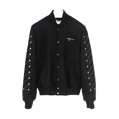 Off-White Embroidered Unfinished Arrows Varsity Jacket Black
